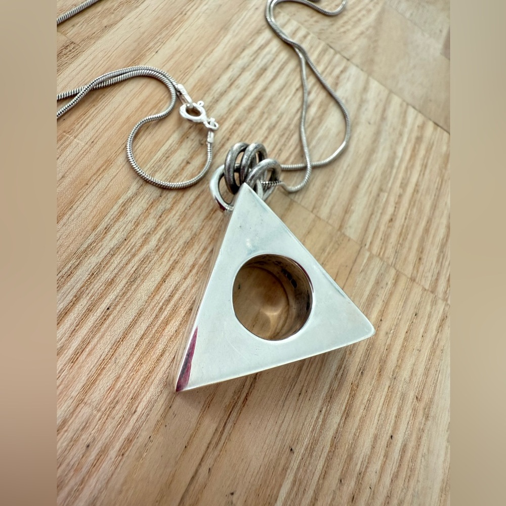 925 Sterling silver open chunky triangle pendant necklace
